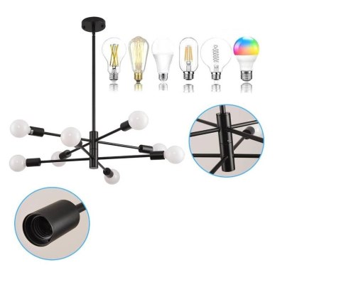 Lampa sufitowa LED wisząca czarna nowoczesna 8xE27 Lampa sufitowa LED wisząca czarna nowoczesna 8xE27