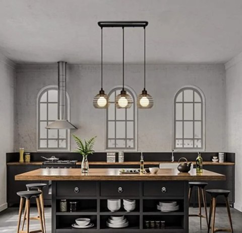 Lampa sufitowa wisząca czarna loft stołowa 3xE27 Lampa sufitowa wisząca czarna loft stołowa 3xE27