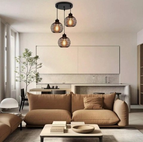 Lampa sufitowa wisząca czarna loft stołowa 3xE27