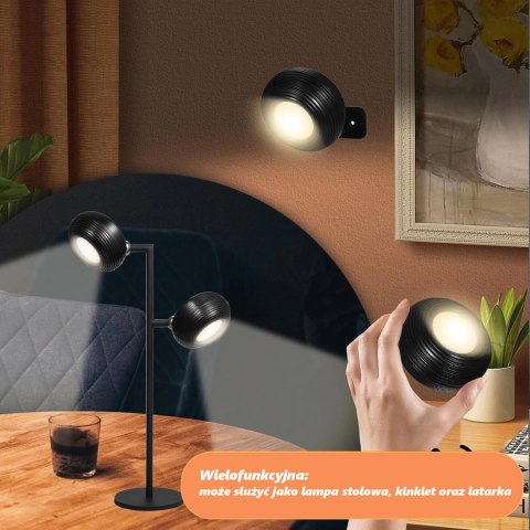 Lampka LED biurkowa kinkiet magnetyczna bezprzewodowa 3w1 czarna 10W USB Lampka LED biurkowa kinkiet magnetyczna bezprzewodowa 3w1 czarna 10W USB