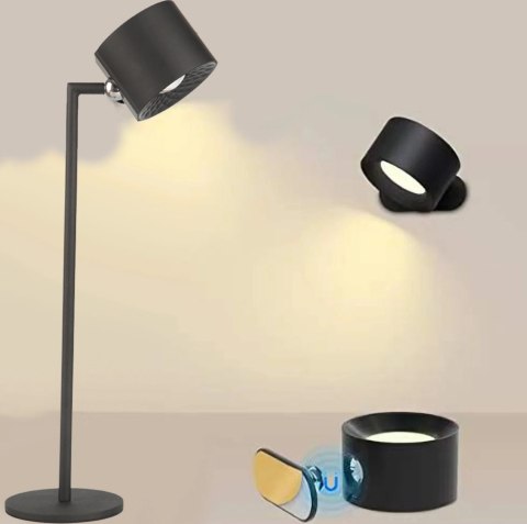Lampka LED biurkowa kinkiet magnetyczna bezprzewodowa 3w1 czarna 10W USB Lampka LED biurkowa kinkiet magnetyczna bezprzewodowa 3w1 czarna 10W USB