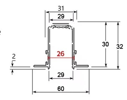 Szyna magnetyczna wpuszczana podtynkowa typu B pod sufit karton gips 48V 1m Szyna magnetyczna wpuszczana podtynkowa typu B pod sufit karton gips 48V 1m