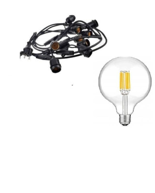 Zestaw girlanda ogrodowa żarówkowa 15m 15pkt + 15 szt żarówka vintage Edison LED 8W G80 E27 4000K