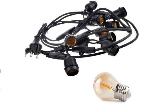 Zestaw girlanda ogrodowa żarówkowa 15m 15pkt + 15szt żarówka vintage Edison LED 1W G45 E27 2300K Zestaw girlanda ogrodowa żarówkowa 15m 15pkt + 15szt żarówka vintage Edison LED 1W G45 E27 2300K