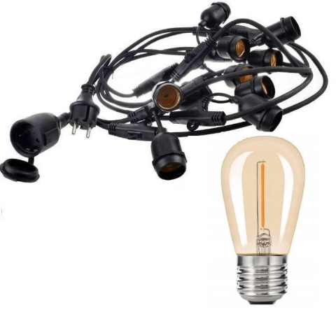 Zestaw girlanda ogrodowa żarówkowa 15m 15pkt + 15szt żarówka vintage retro Edison Filament LED 1W ST45 E27 2300K Zestaw girlanda ogrodowa żarówkowa 15m 15pkt + 15szt żarówka vintage retro Edison Filament LED 1W ST45 E27 2300K