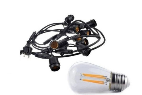 Zestaw girlanda ogrodowa żarówkowa 15m 15pkt + 15szt żarówka vintage retro Edison Filament LED 4W ST45 E27 2800K Zestaw girlanda ogrodowa żarówkowa 15m 15pkt + 15szt żarówka vintage retro Edison Filament LED 4W ST45 E27 2800K