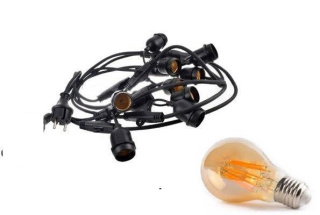 Zestaw girlanda ogrodowa żarówkowa 5m 5pkt + 5 szt żarówka vintage Edison LED 8W A60 E27 2300K
