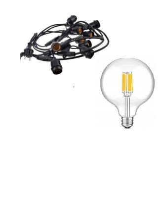 Zestaw girlanda ogrodowa żarówkowa 5m 5pkt + 5 szt żarówka vintage Edison LED 8W G80 E27 2700K