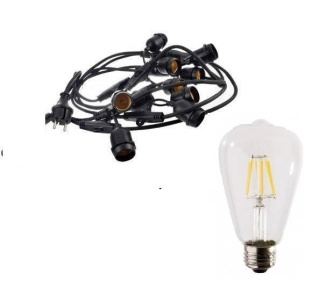 Zestaw girlanda ogrodowa żarówkowa 5m 5pkt+5szt żarówka vintage Edison LED ST64 E27 4000K