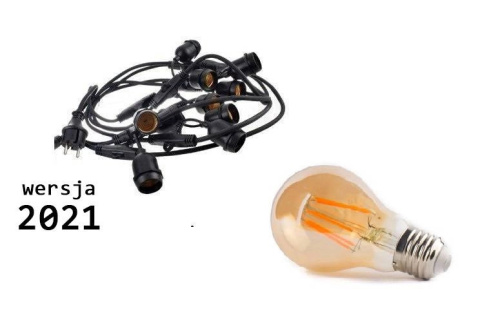 Girlanda świetlna LED 10m z żarówkami LED filament 10szt 6W A60 E27 2300K - zestaw Girlanda świetlna LED 10m z żarówkami LED filament 10szt 6W A60 E27 2300K - zestaw