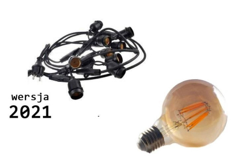 Zestaw girlanda ogrodowa żarówkowa 5m 5pkt+5szt żarówka Edison LED 8W G80 E27 2300K Zestaw girlanda ogrodowa żarówkowa 5m 5pkt+5szt żarówka Edison LED 8W G80 E27 2300K