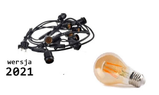 Zestaw girlanda ogrodowa żarówkowa 5m 5pkt+5szt żarówka Edison LED 6W A60 E27 2300K