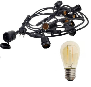 Zestaw girlanda ogrodowa żarówkowa 5m 5pkt+5szt żarówka vintage Edison LED 1W ST45 E27 2300K