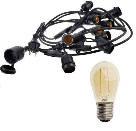 Zestaw girlanda ogrodowa żarówkowa 5m 5pkt+5szt żarówka vintage Edison LED 1W ST45 E27 2300K