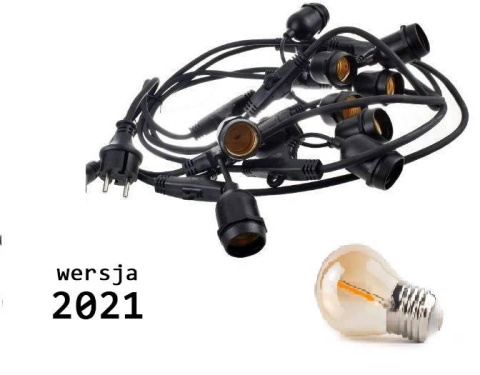 Girlanda ogrodowa żarówkowa 10m 10pkt + 10szt żarówka Edison LED 1W G45 E27 2300K Girlanda ogrodowa żarówkowa 10m 10pkt + 10szt żarówka Edison LED 1W G45 E27 2300K