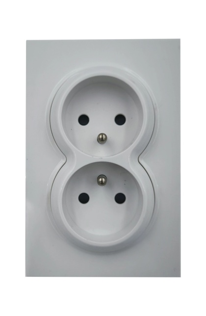 Gniazdo elektryczne kontakt podwójne białe ramka z uziemieniem