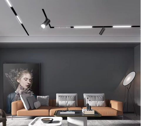 Oświetlenie szynowe magnetyczne 2x SZYNA 1m + 2x20W lampa liniowa + 4x7W reflektor + złączka neutralne światło Oświetlenie szynowe magnetyczne 2x SZYNA 1m + 2x20W lampa liniowa + 4x7W reflektor + złączka neutralne światło