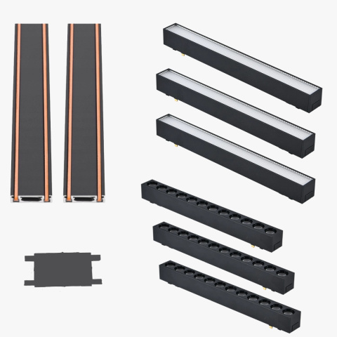 Oświetlenie szynowe magnetyczne 2x SZYNA 1m + 3x10W lampa liniowa + 3x12W lampa liniowa magnetyczna zimna barwa LED + złączka