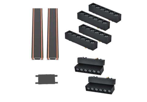 Oświetlenie szynowe magnetyczne 2x SZYNA 1m + 4x6W lampa + 2x6W lampa liniowa + złączka neutralna barwa Oświetlenie szynowe magnetyczne 2x SZYNA 1m + 4x6W lampa + 2x6W lampa liniowa + złączka neutralna barwa