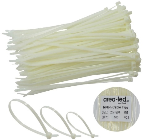 Trytytki opaski zasiskowe kablowe zipy białe 100 szt 2,5x200 Trytytki opaski zasiskowe kablowe zipy białe 100 szt 2,5x200