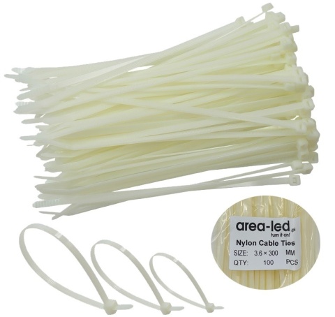 Trytytki opaski zasiskowe kablowe zipy białe 100 szt 3,6x300 Trytytki opaski zasiskowe kablowe zipy białe 100 szt 3,6x300