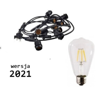 Zestaw girlanda ogrodowa żarówkowa 5m 5pkt+5szt żarówka Edison LED 4W E27 ST64 E27 6500K zimna barwa