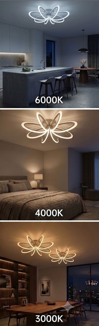 Nowoczesna Plafoniera LED Flower – 6 Punktów Świetlnych | Pilot | 3 Barwy Światła