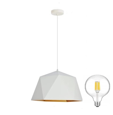 Lampa sufitowa wisząca industrialna biała + żarówka 8W G80 E27 4000K Lampa sufitowa wisząca industrialna biała + żarówka 8W G80 E27 4000K